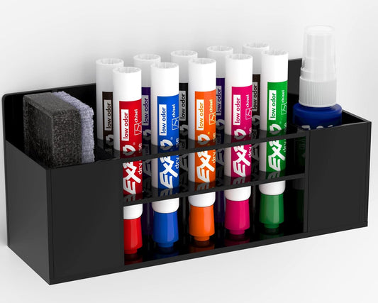 HBlife Acrylic Magnetic Dry Erase Marker Holder for Whiteboard, Wall Mount 10 Slots Magnet Pen Pencil Holder for Fridge Refrigerator, Locker Organizer Accessories for School Classroom Office, Black