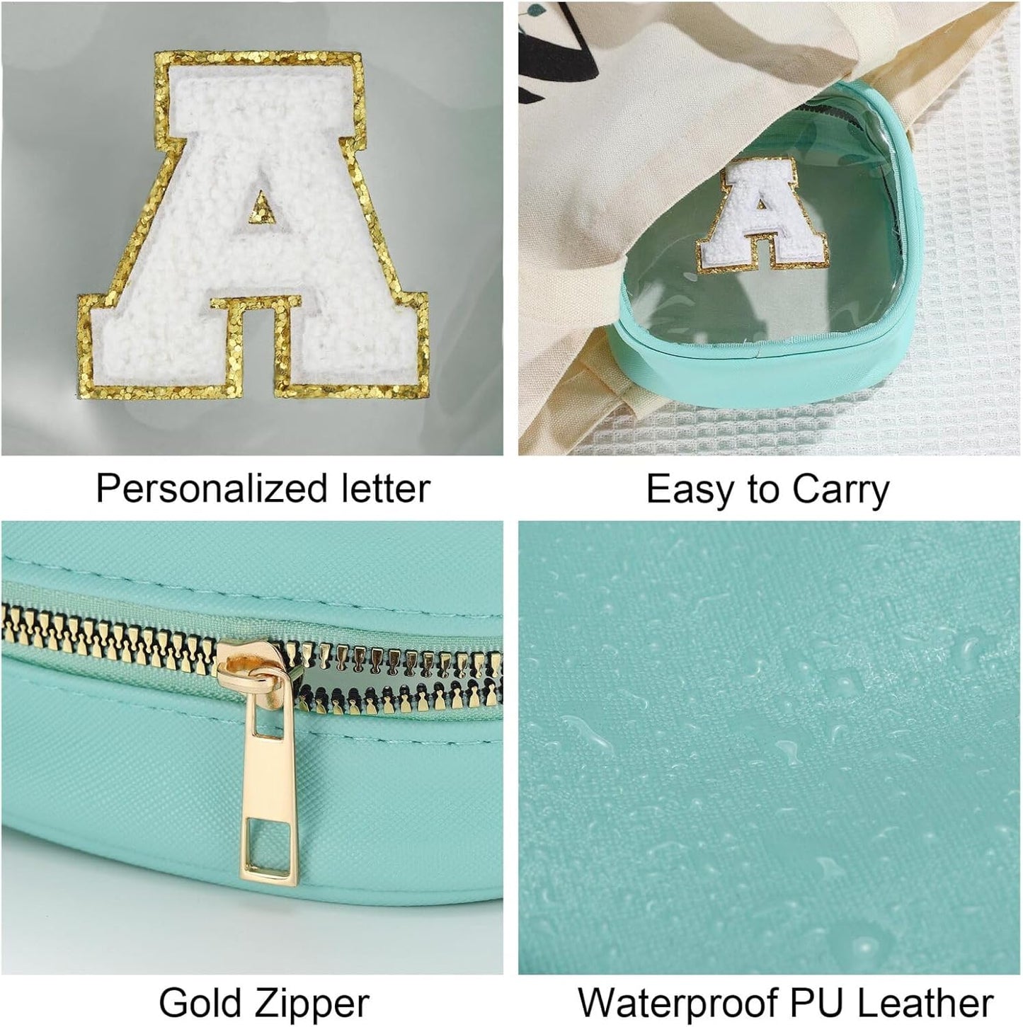 YOOLIFE Initial Make Up Bag Travel Toiletry Bag, Clear Makeup Bag Preppy Cosmetic Bags Organizer Travel Essentials Gifts for Women Teen Girlfriend Teacher Mom Birthday Gifts Mini Blue C