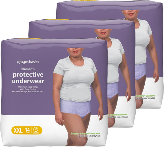 Amazon Basics Incontinence Underwear for Women, Protective, Disposable, Postpartum, Maximum Absorbency, XX-Large, Lavender, 42 Count (3 Packs of 14)