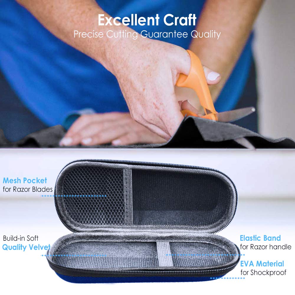 Hard EVA Razor Travel Case Compatible with Gillette Men's Razor - Mesh Pocket for 2 Razor Blades + Lightweight Carrying Handle + Durable Zipper (Only Case) (Blue)