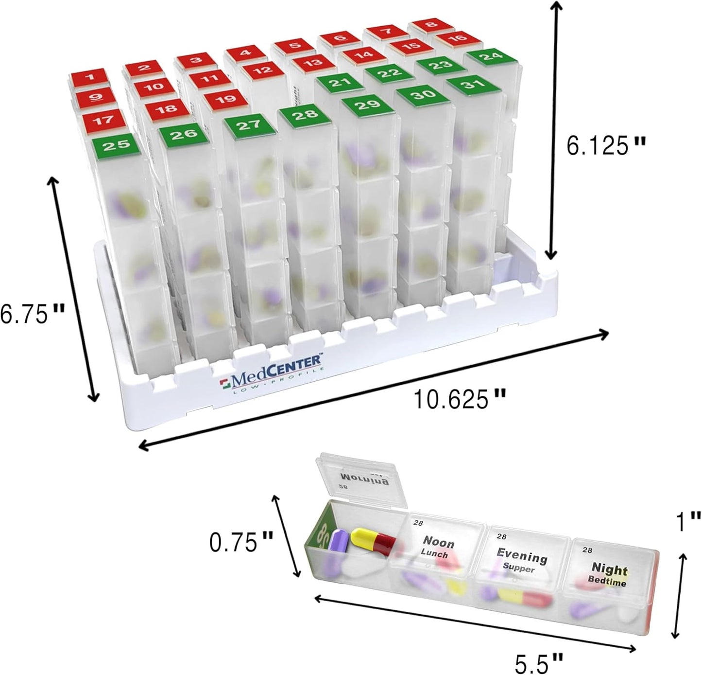 Monthly Pill Box Organizer, 4 Times a Day, Extra Large 31 Daily Pill Cases with Compartments for Vitamins, Supplements, Medication, 31 Day Pill Organizer