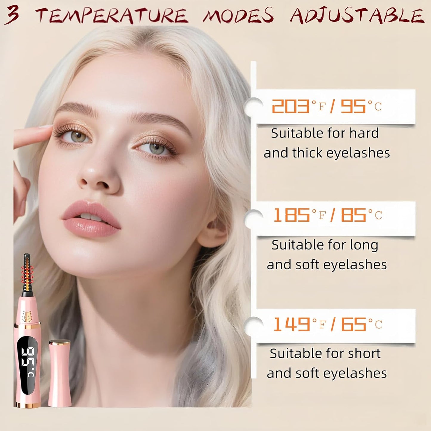 2025 Upgraded Heated Eyelash Curler – Fast 5s Heat-Up, USB Rechargeable Electric Eyelash Curler, 3 Temperature Modes, LED Display, Anti-Burn, 24H Long-Lasting Curl, Perfect Gift for Women (Pink)