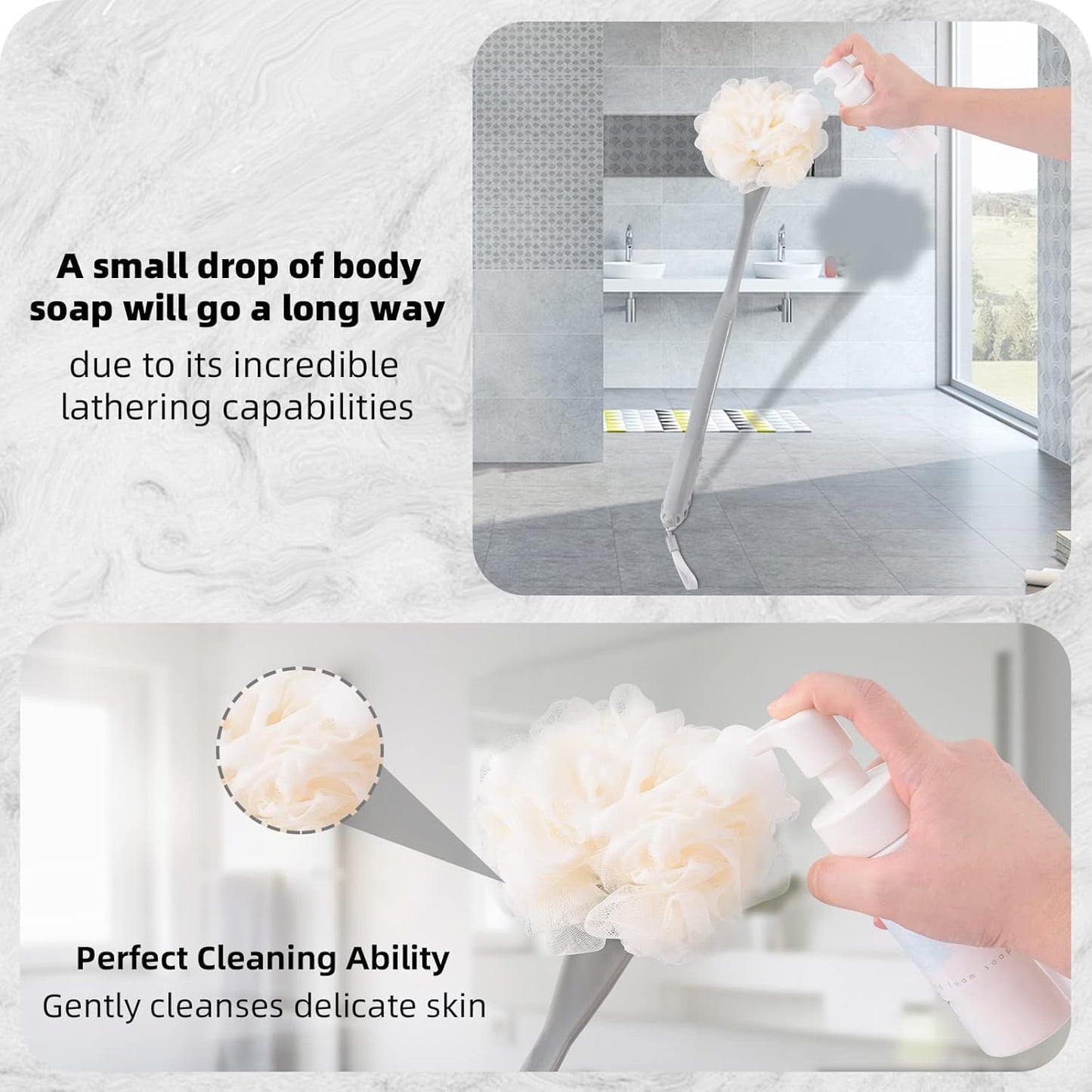 Loofah on a Stick, 20.5” Shower Sponge Loofah Back Scrubber, Exfoliation and Improved Skin Health, Back Loofah for Shower for Men Women