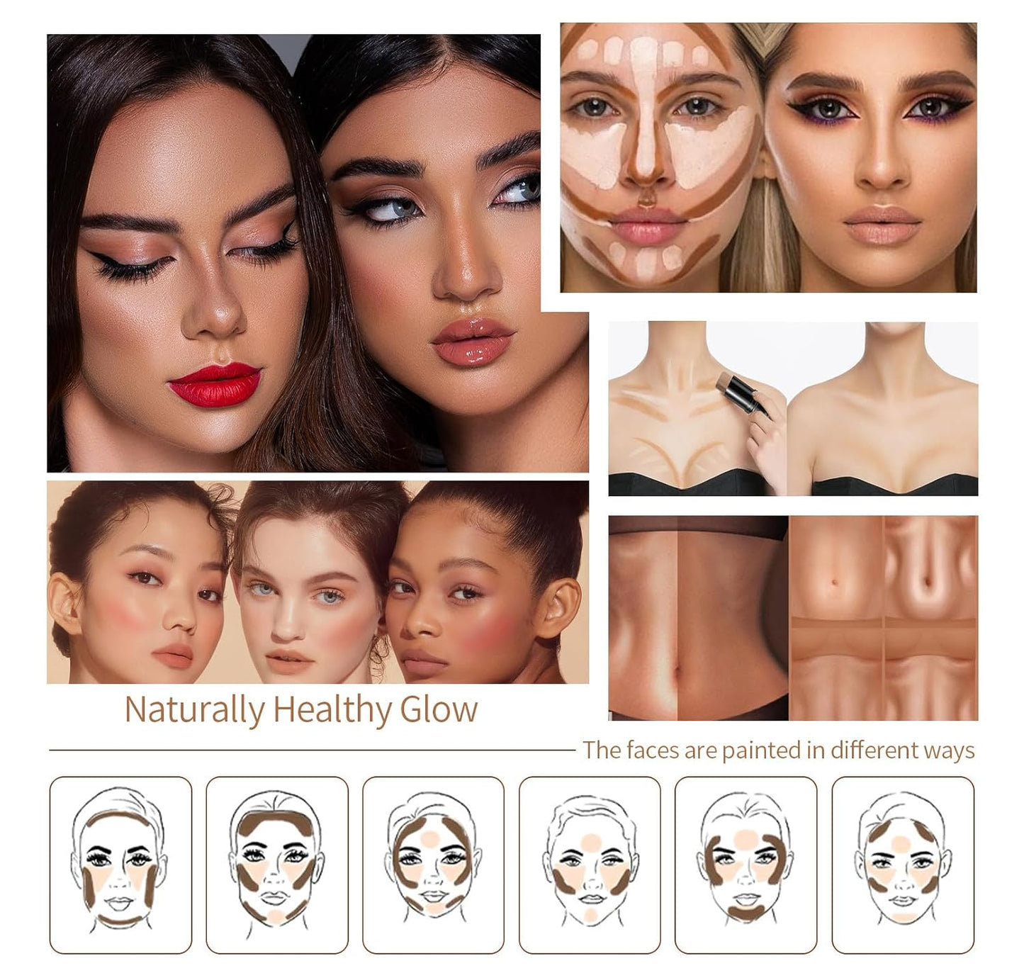 3pcs Face Contour Stick, Highlighter Stick Blush Stick Cream Contour Kit Makeup Set with Brush, Contouring Stick for Fair Skin, Concealer Stick Makeup Gift for Beginner Women Teen Girls