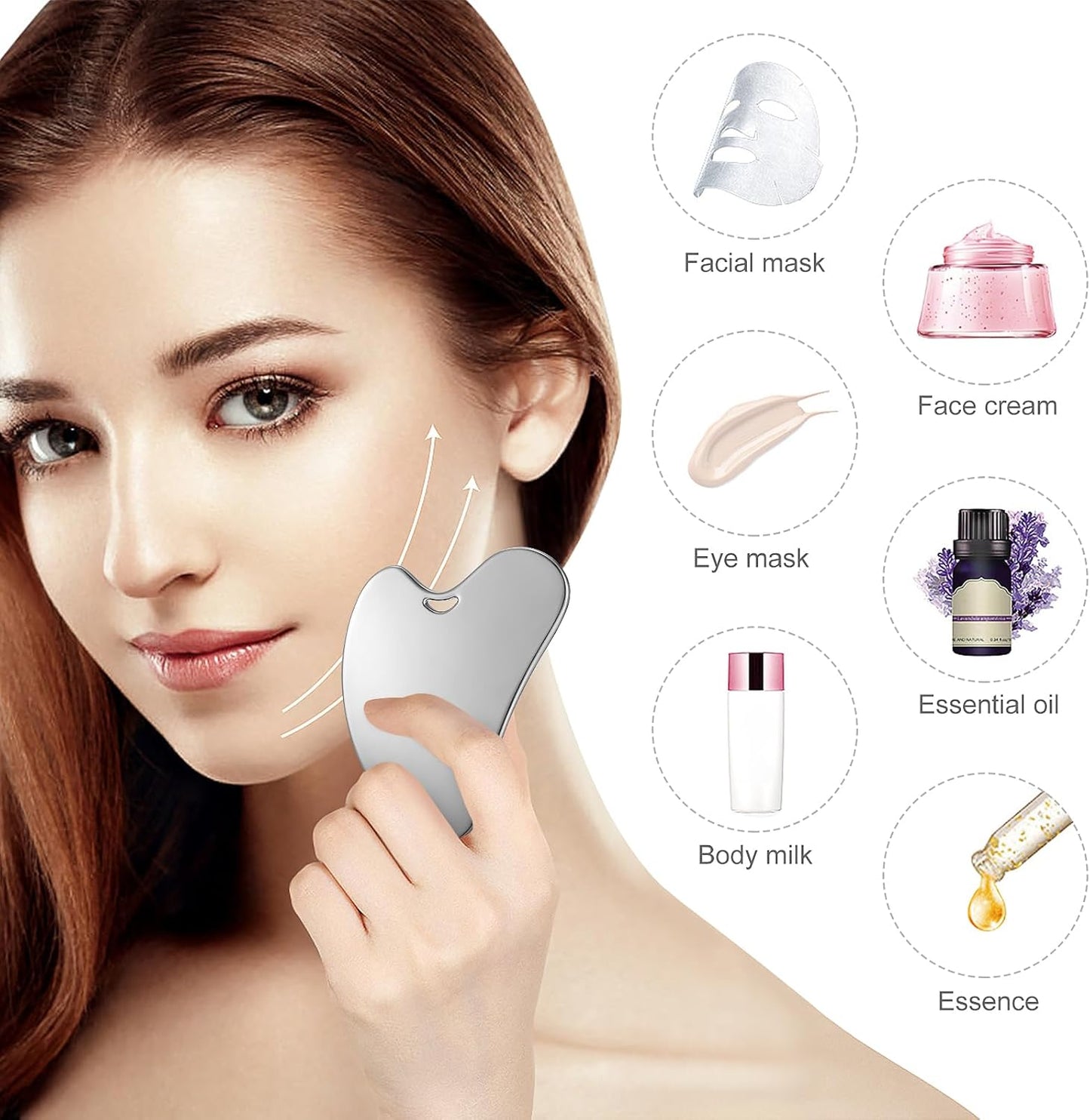 Gua Sha Facial Tools Guasha Tool Gua Sha Jade Stone for Face Skincare Facial Body Acupuncture Relieve Muscle Tensions Reduce Puffiness Festive Gifts (Matte Silver)