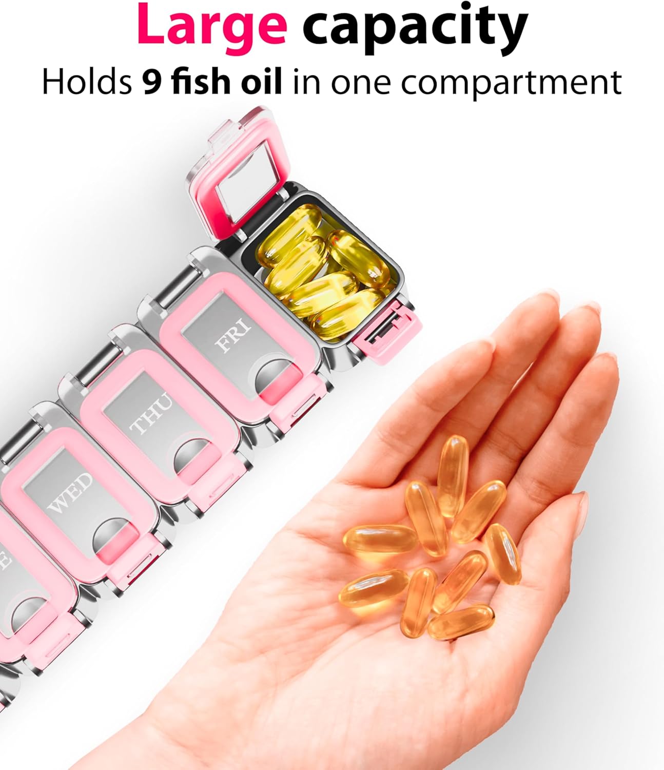 Weekly Pill Organizer 1 time a Day – Pill Box 7 Day with Enhanced Waterproof Seal, Large compartments Hold Big Vitamins & Supplements, Upgraded Locking lids, for Home & Travel use, Durable Hard case