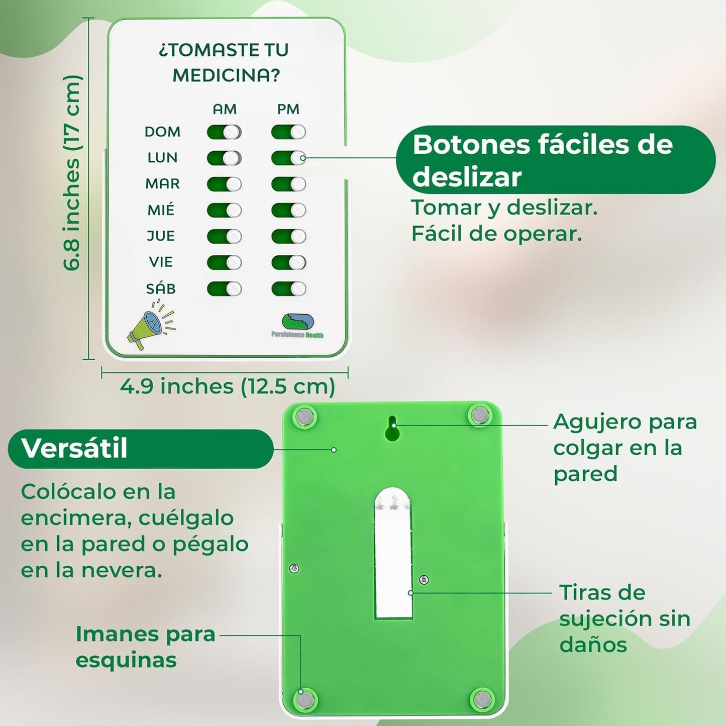 Medication Tracker & Pill Reminder | Visual Reminder Alarm | 7 Day AM PM Medication Reminder | Take and Slide | No More Second-guessing or Double-dosing | Perfect for The Elderly (Two Column Spanish)