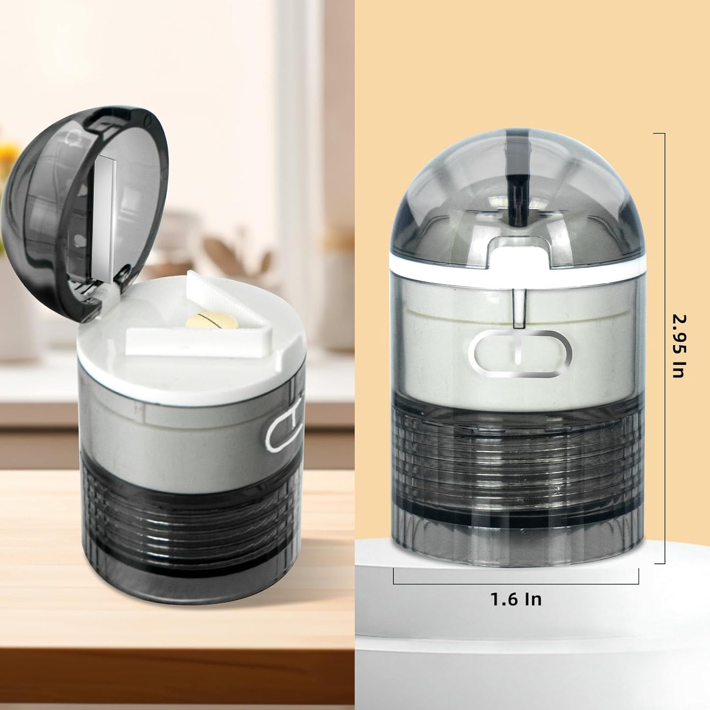 4-in-1 Pill Crusher and Pill Cutter,Pill Crusher Fine Powder,Pill Cutter for Small or Large Pills,Vitamins, Tablets, Stainless Steel Blade, Removable Drinking Cup