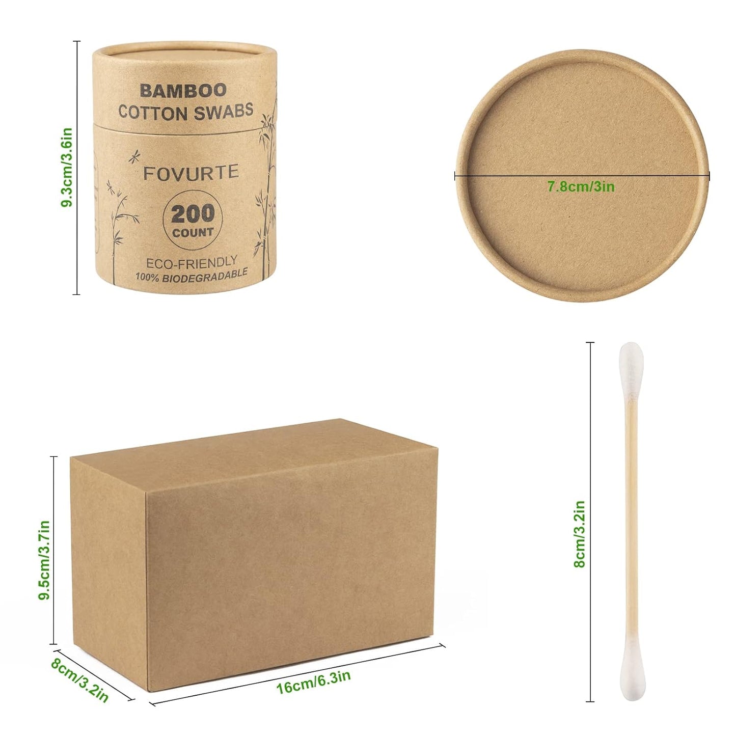 Bamboo Cotton Swabs 400 count, Organic Cotton Swab Round Tips, Natural Wooden Cotton Buds for Ears, Double Heads Ear Sticks Travel, Makeup Remover