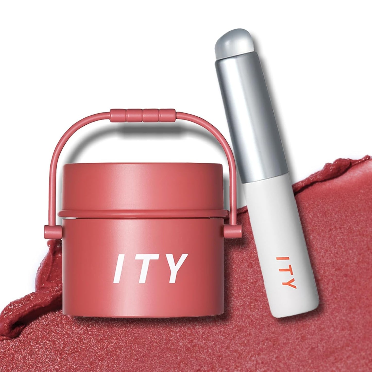 ITY Velvet Matte Finish Lip Stain-Mousse Textured Pudding Pot Lip Clay with Brush, Nude Shade, Dual-Use as Lipstick and Blush, Conceals Lip Lines, Rich Pigment, 0.21 oz (6g) in Sandalwood Rose