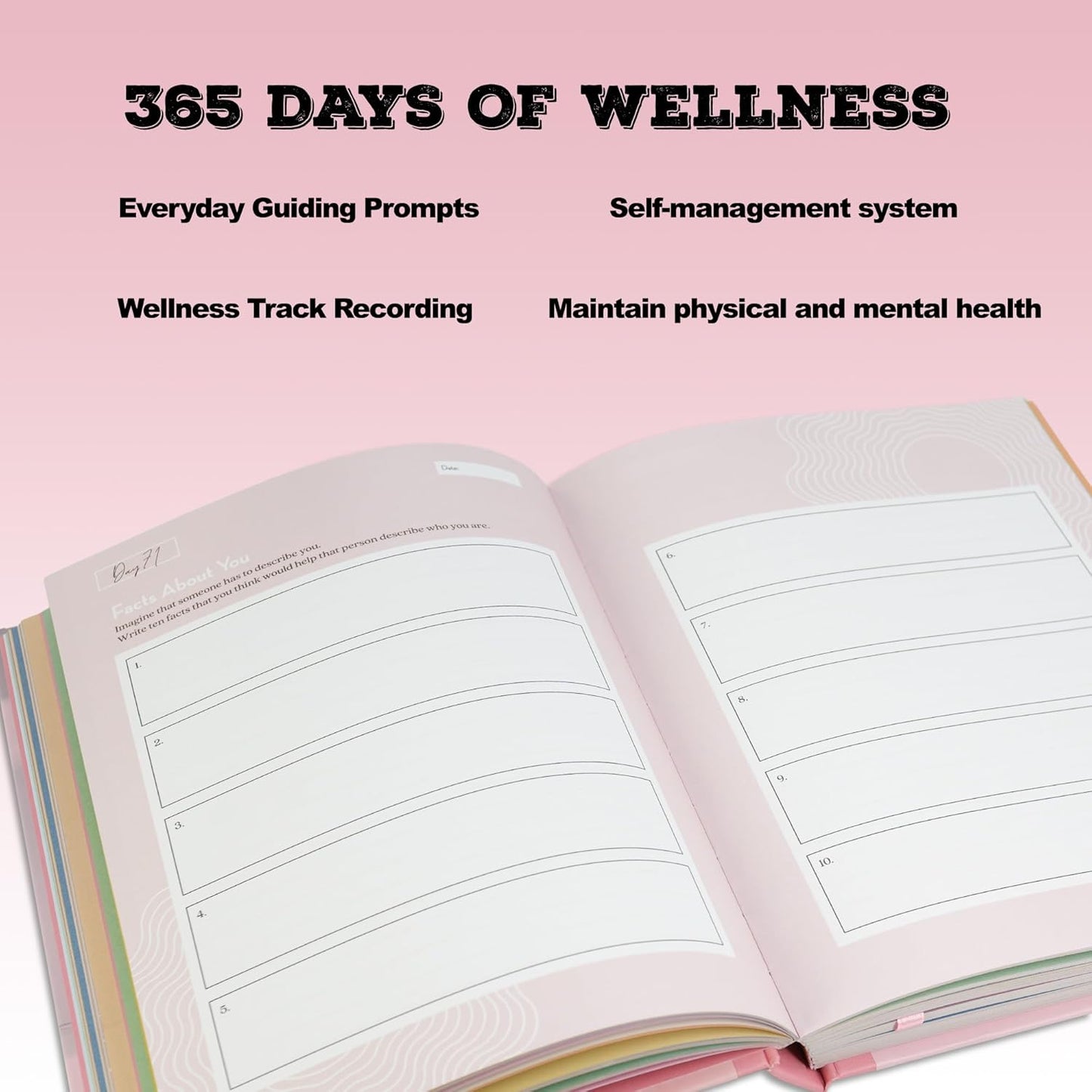 365 Day Wellness Journal, Daily Prompts Guided Notebook for Personal Growth Self Care Mindfulness Discovery Thoughtful Diary