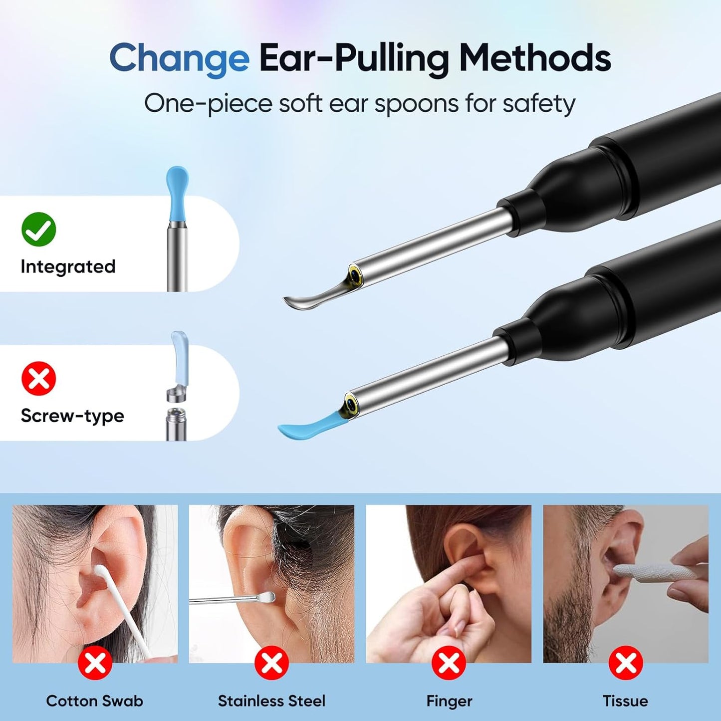 Ear Wax Removal Tool Camera with 8 Kits & 5 Ear Spoon, Ear Cleaner with Camera 1080P HD, Earwax Removal Kit with 6 LED Lights, Ear Wax Removal Kit for iOS & Android