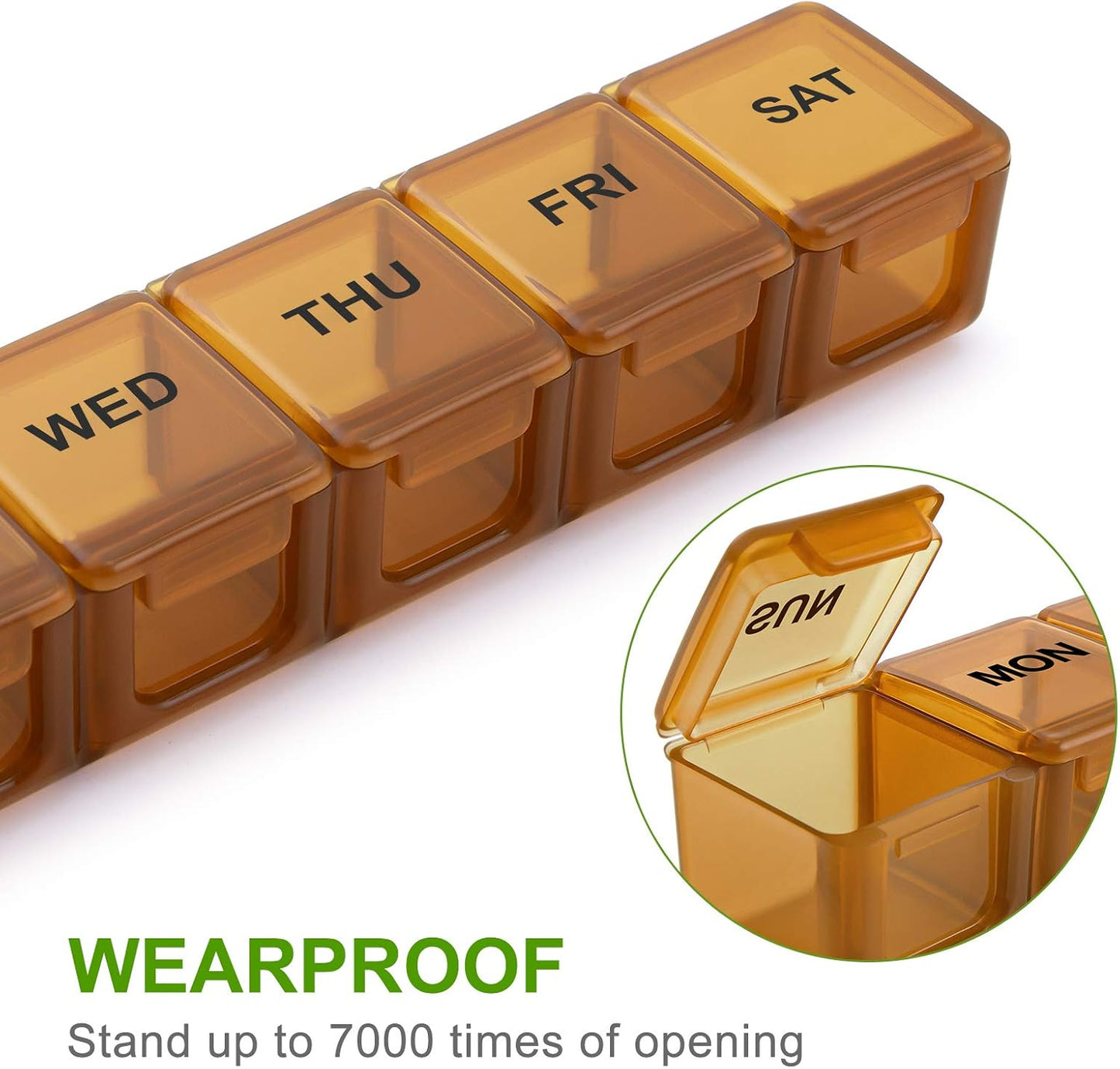 BUG HULL Weekly Pill Organizer Large 2 Packs, Extra Large Travel Pill Organizers, Pill Box 7 Day, Travel Pill Case, Medicine Pill Organizer for Vitamins, Supplements and Medications (Brown+White)