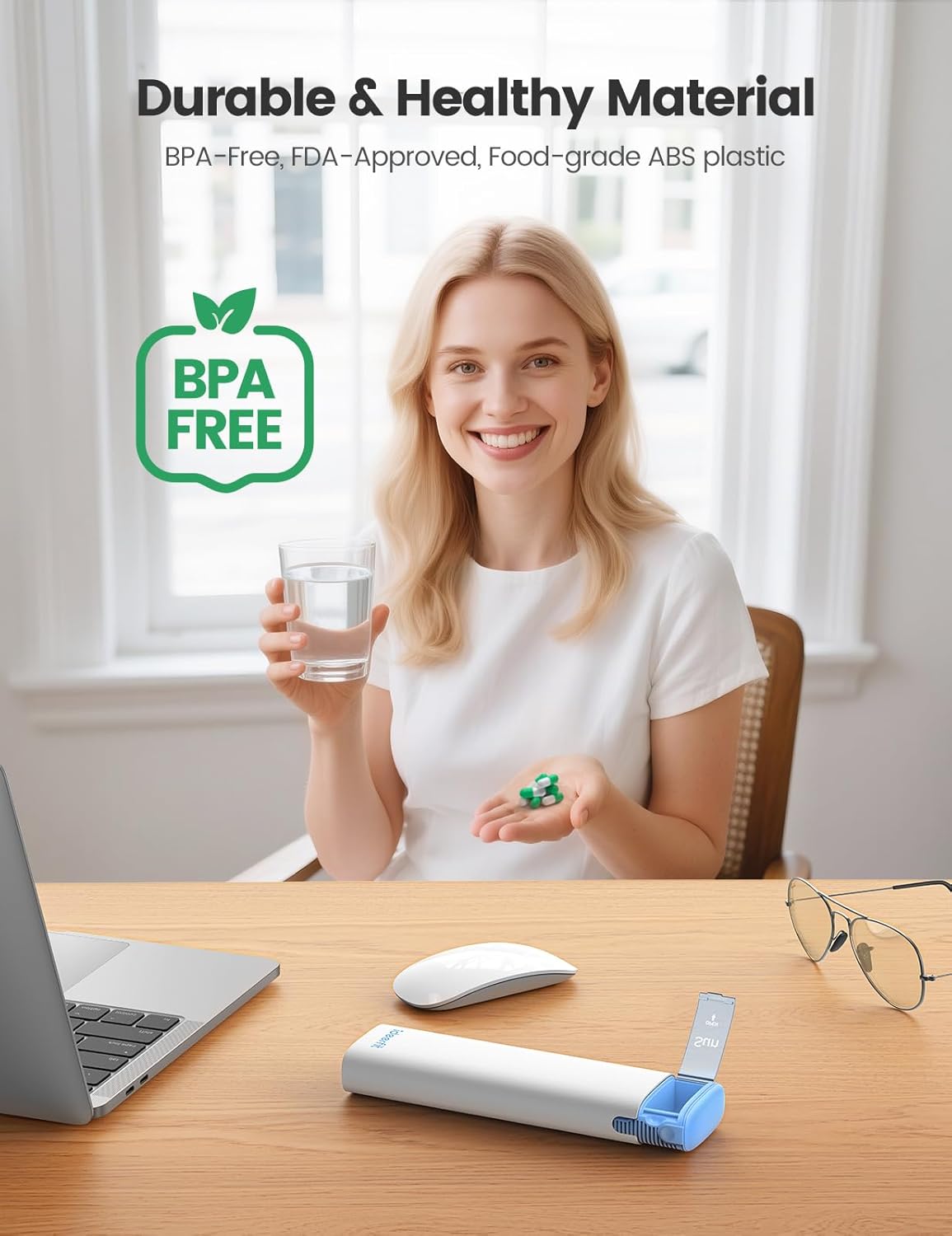 Weekly Travel Pill Organizer,Ideerfit Small Pill Box 7 Day,Portable Pill case,Daily Medicine Box,Drawer Design Pill Container for Medication, Vitamins, Fish Oils, Supplements,White