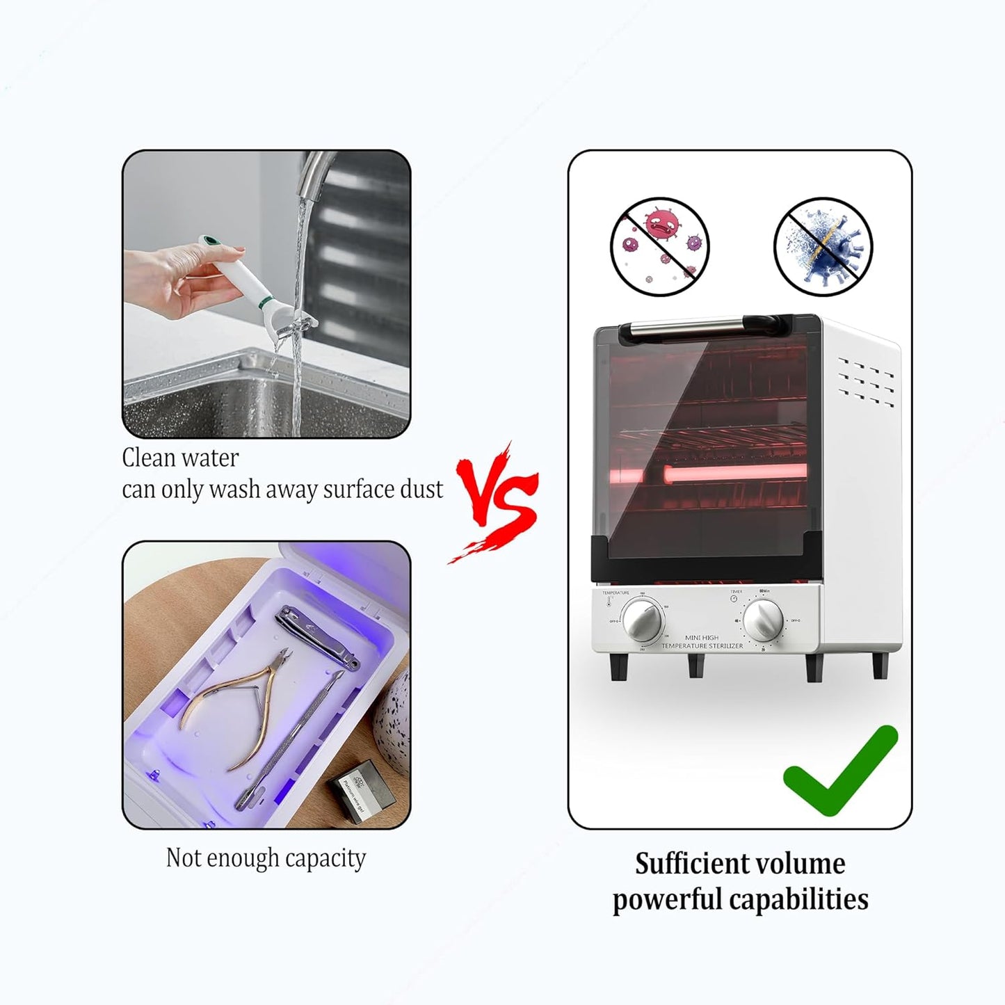 High Temperature Sterilizer, Large Capacity Dry Heat Stainless Steel Sterilizer with Temp and Timer Control, Max timing 60min, Max temperature 250℃ (482℉), With Stainless Trays, 110V power