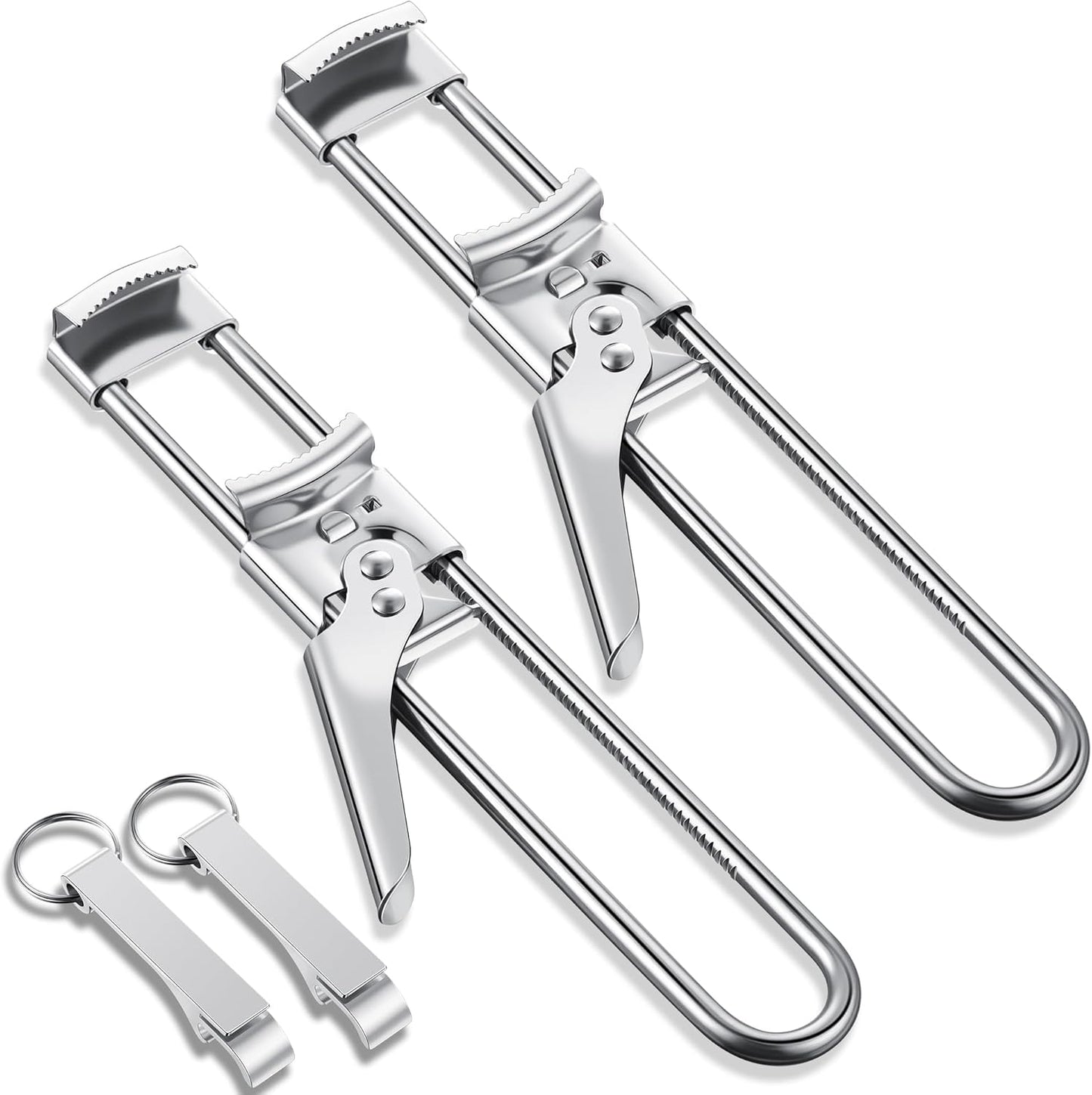2PCS Adjustable Stainless Steel Jar Opener & 2PCS Keychain Bottle Cap Opener, Jar Openers for Seniors, Arthritis, Men, Kids, Weak Hands, Gripper Tight Lid Kitchen Gadgets