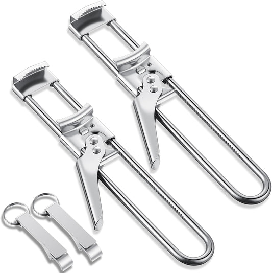2PCS Adjustable Stainless Steel Jar Opener & 2PCS Keychain Bottle Cap Opener, Jar Openers for Seniors, Arthritis, Men, Kids, Weak Hands, Gripper Tight Lid Kitchen Gadgets