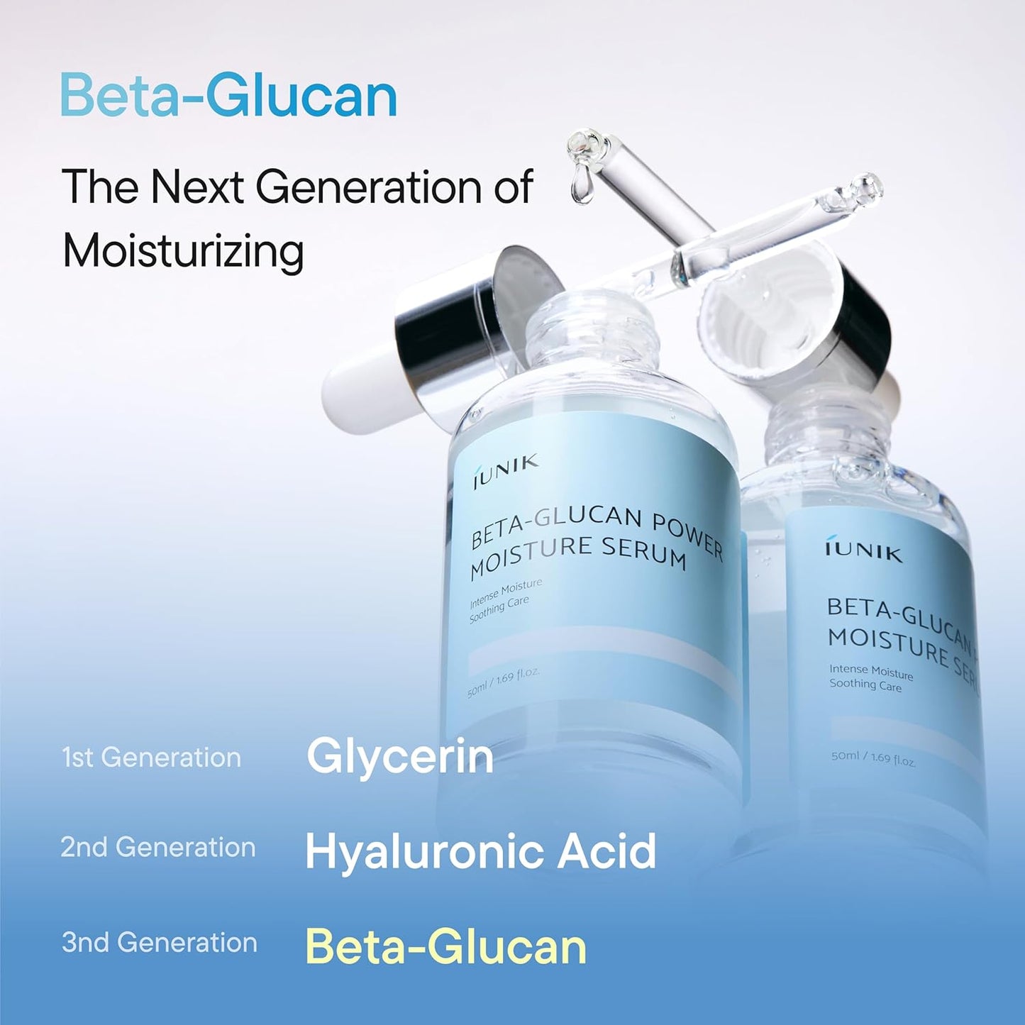 IUNIK Beta-Glucan Power Deep Moisture Vegan Serum Intense Hydration Mushroom Yeast Extracts Naturally-derived - Dry Mature Sagging Sensitive Skin Cell Regenerating Lifting Korean Skincare