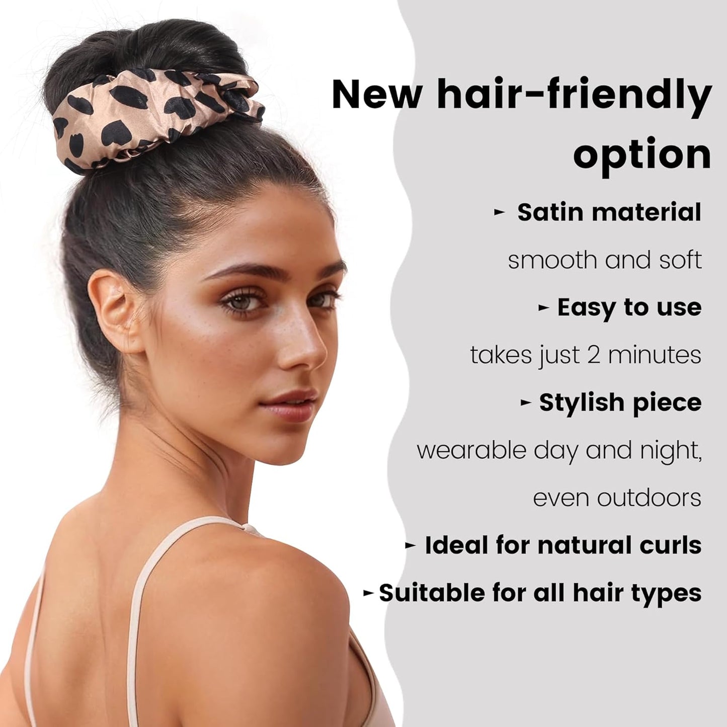 2 Pack Heatless Curling Scrunchie, Heatless Hair Curler Overnight to Sleep In, No Heat Curls for Long Hair, Soft Silk Lazy Sleep Hair Roller Headband (Black+Brown Leopard)