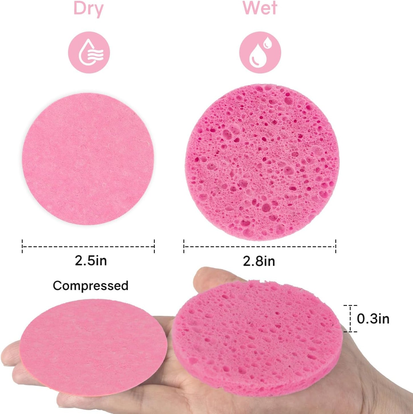 50-Count Compressed Facial Sponges,100% Natural Cellulose Cosmetic Make Up Sponges for Face Daily Facial Cleansing,Exfoliating,Makeup Removal(Pink)