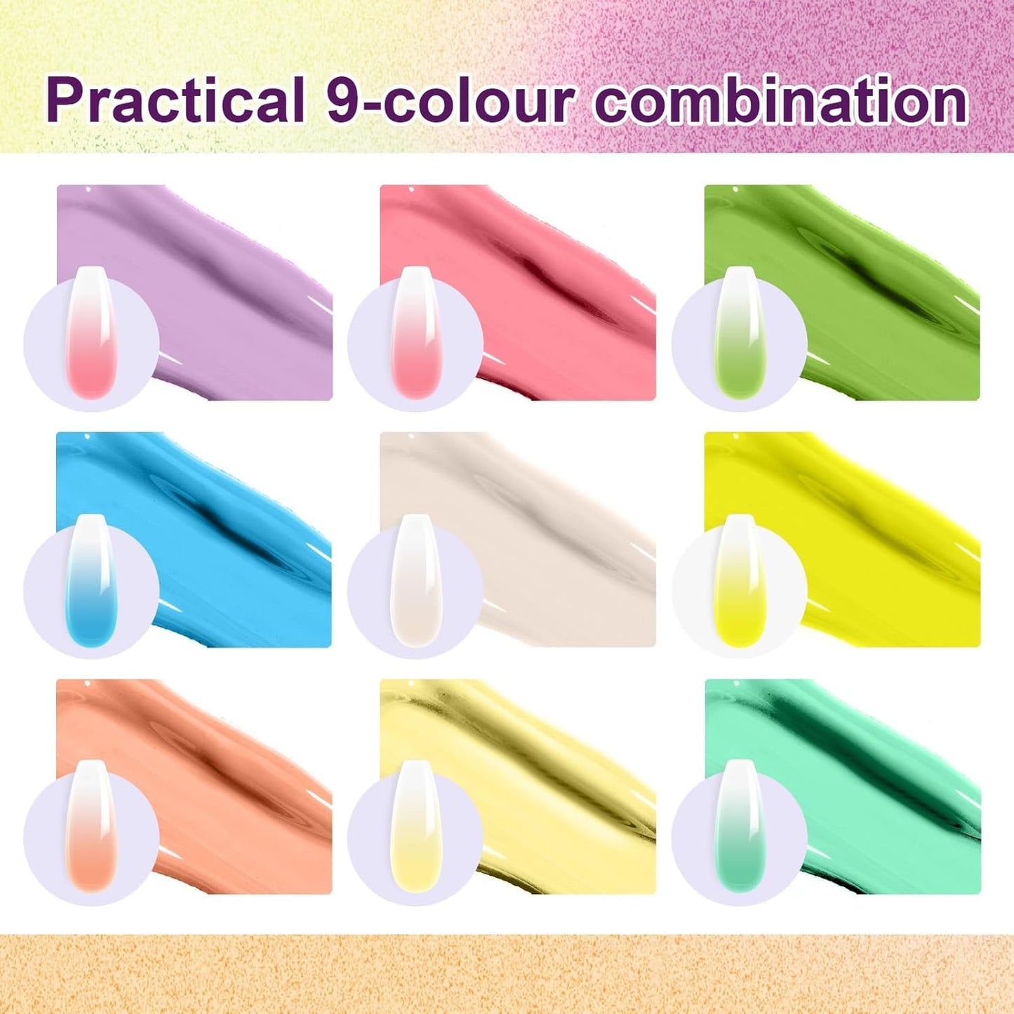 Gradient Painting Gel,9 Bright Spring Summer Colors Ombre 3D Sculpture Gel Painting Effect for Pigment Pat French Manicure Soak of UV Home Salon Easter Eggs Set