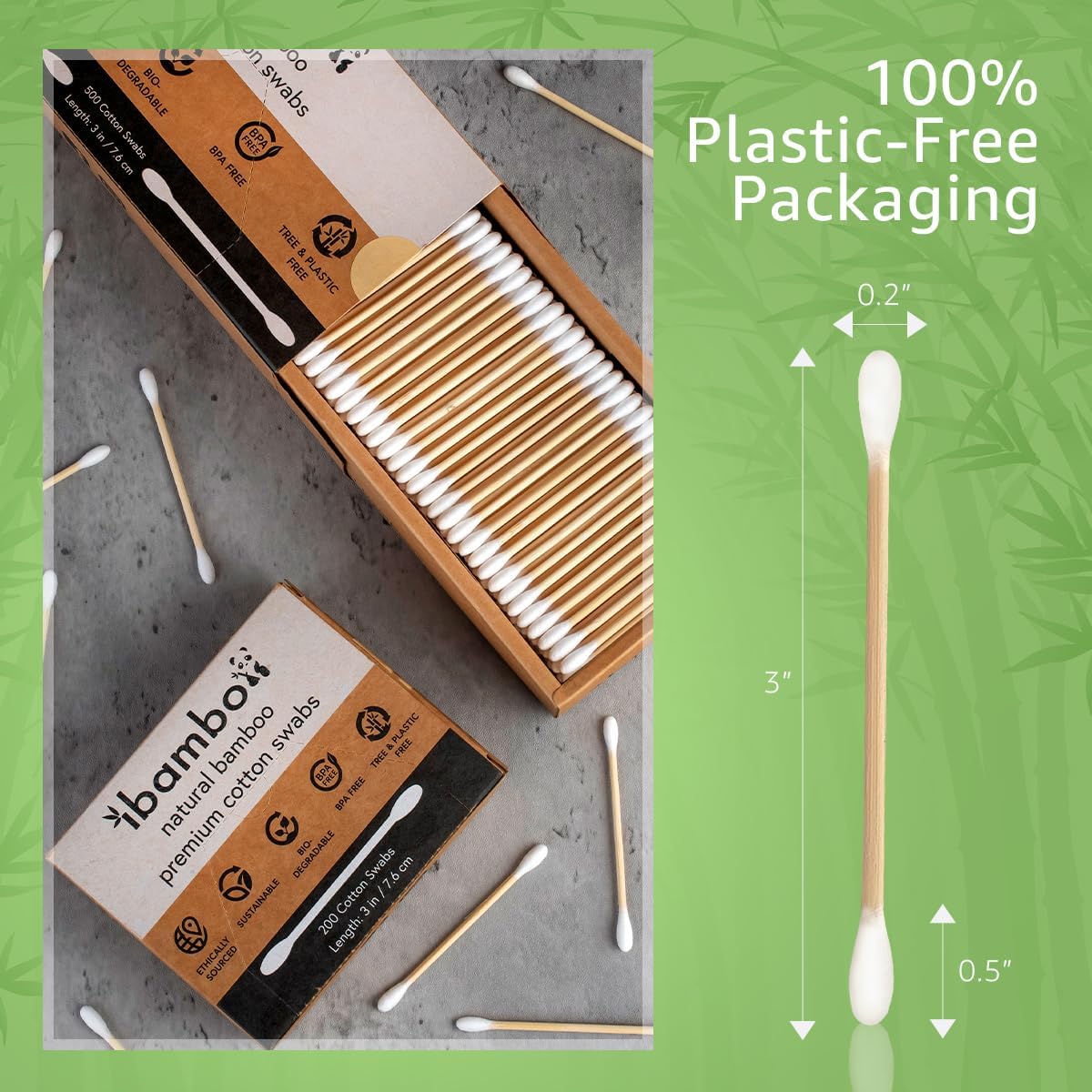 100% Bamboo Ear Swabs Cotton (500-Pack) | Biodegradable Double Tipped Bamboo Ear Cleaner | Eco Friendly Beauty & Personal Care | FSC Certified & Hypoallergenic | Suitable for All Ages & Pets