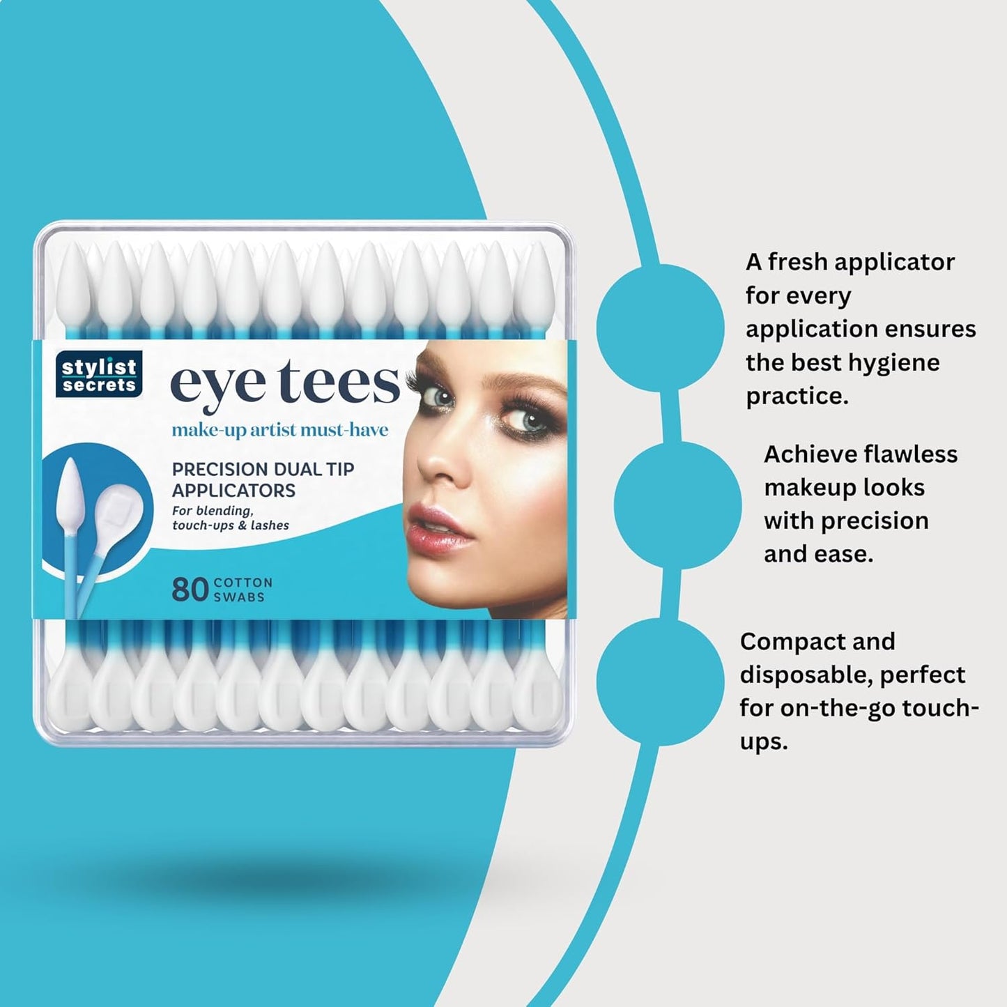 Fran Wilson EYE TEES COTTON TIPS 80 Count (3 PACK) - Precision Makeup Applicator, Double-sided Swabs with Pointed and Rounded Ends for Perfect Blending, Effective Cleaning and Precise Touch-ups