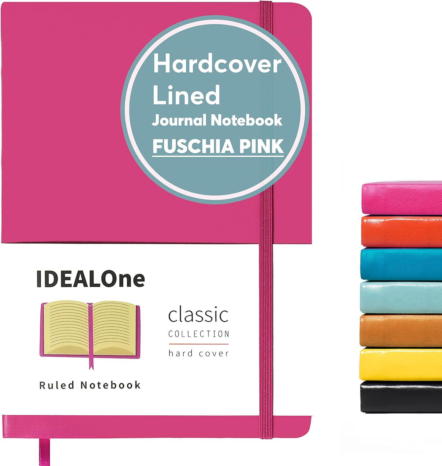 IDEALOne Hardcover Leather Journal Notebook Lined–A5 (5.7x8),College ruled Journaling Notebooks,160 pages,100GSM Thick Paper,Journal for Women,Men,Teens-Fuschia Pink