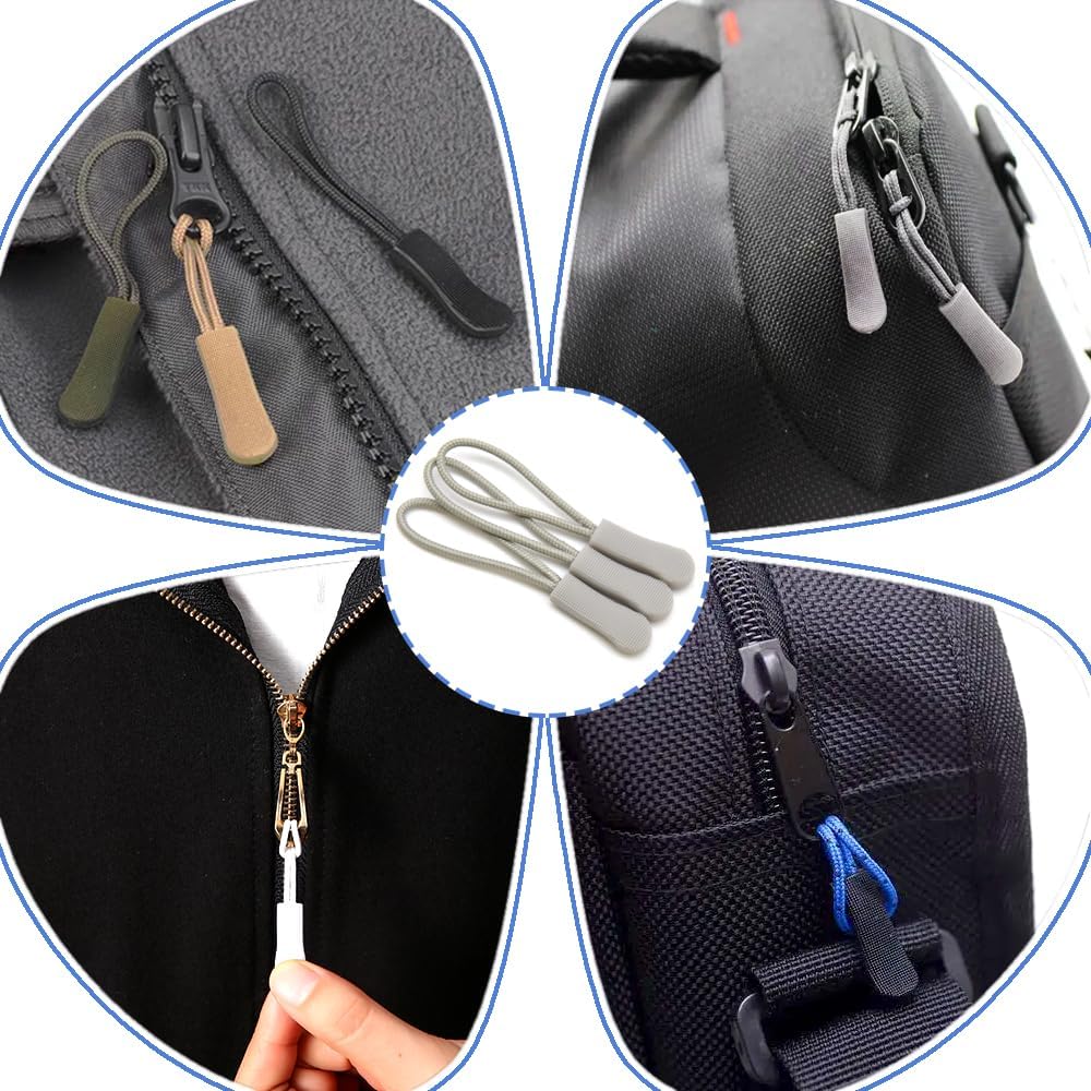 Ruidee 50 Pieces Zipper Pulls Zipper Tabs Zipper Pull Cord Extender Replacement Zipper Pulls for Backpacks, Jackets, Luggage, Purses, Handbags（Light Grey）