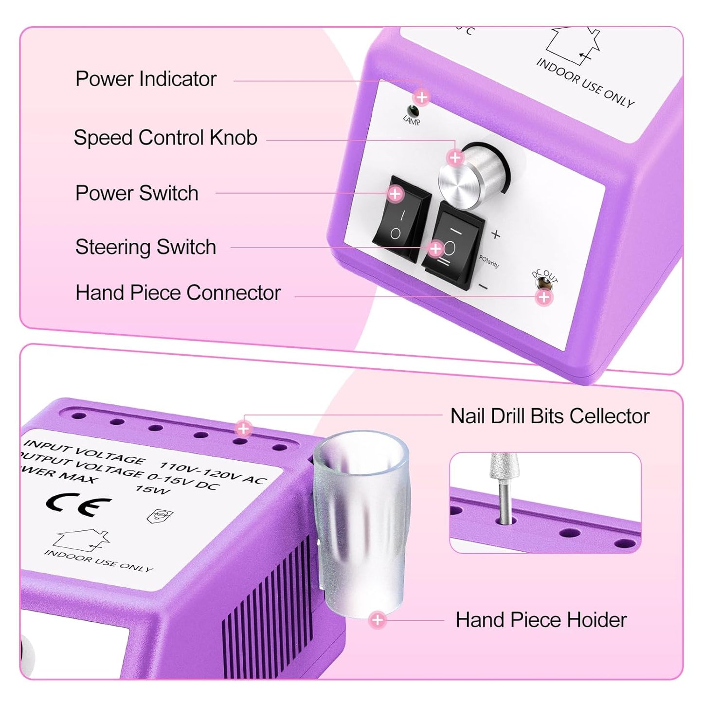JIASHENG Professional Nail Drill, 30000rpm Electric Nail Drill Machine, Electric Nail File Drills for Acrylic Nails Kit Gel Nails Manicure Pedicure Tools, Purple