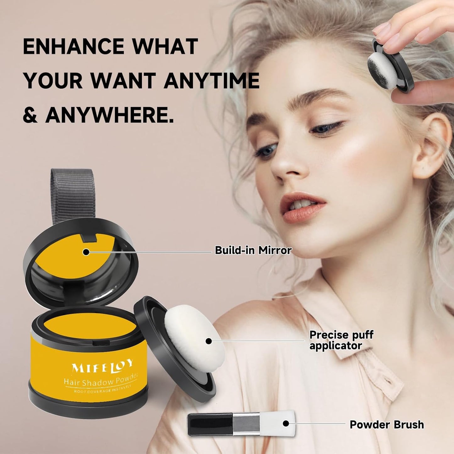 2 Pack Root Touch Up Shadow Powder, Gray Hair Cover Up, Women Color Root Coverage Powder for Thinning Grey Hairline, Men Instantly Concealer Hair Loss Beard Line Eyebrow, Blonde