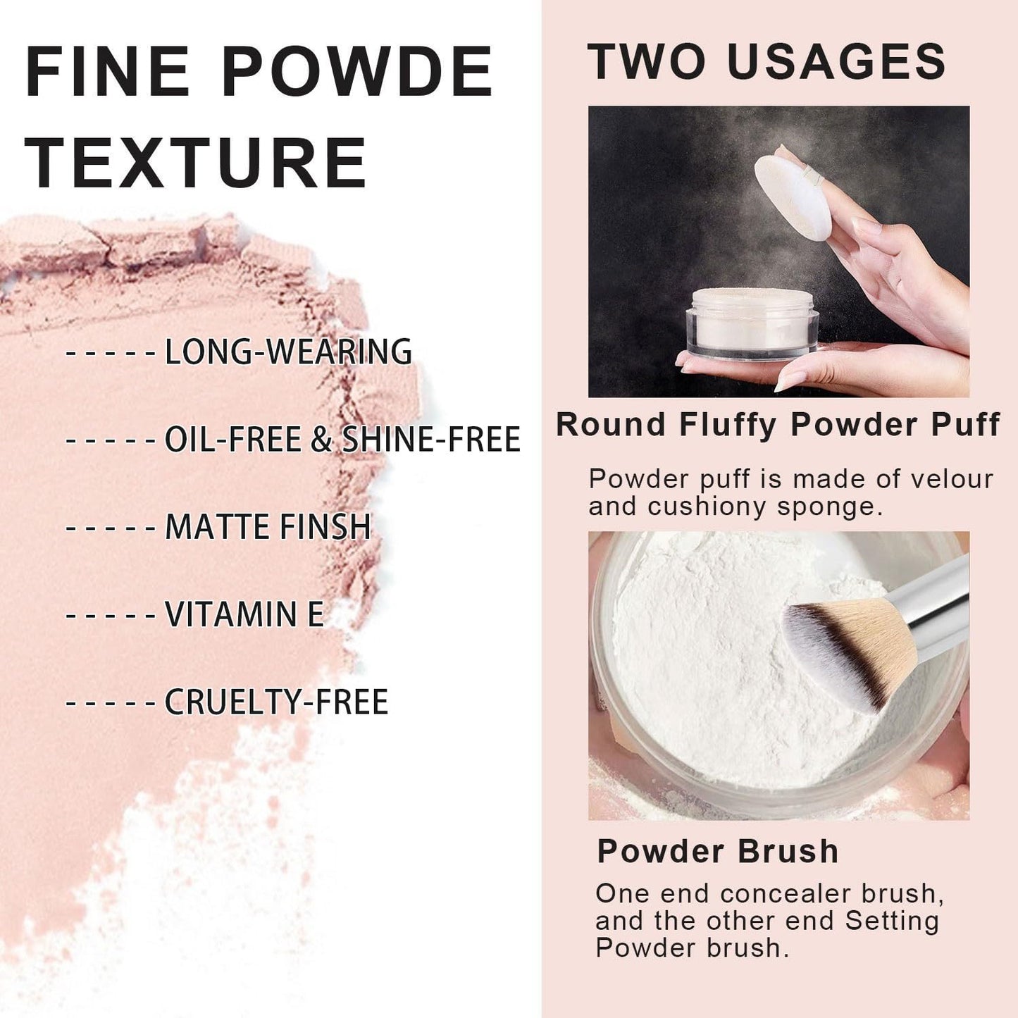 2PCS Loose Face Powder, Oil Control Minimizes Pores and Fine Lines, Baking Setting Powder Makeup, Soft Focus Effect Make Up Matte Ultra Flawless Finish,8g (01# Translucent)