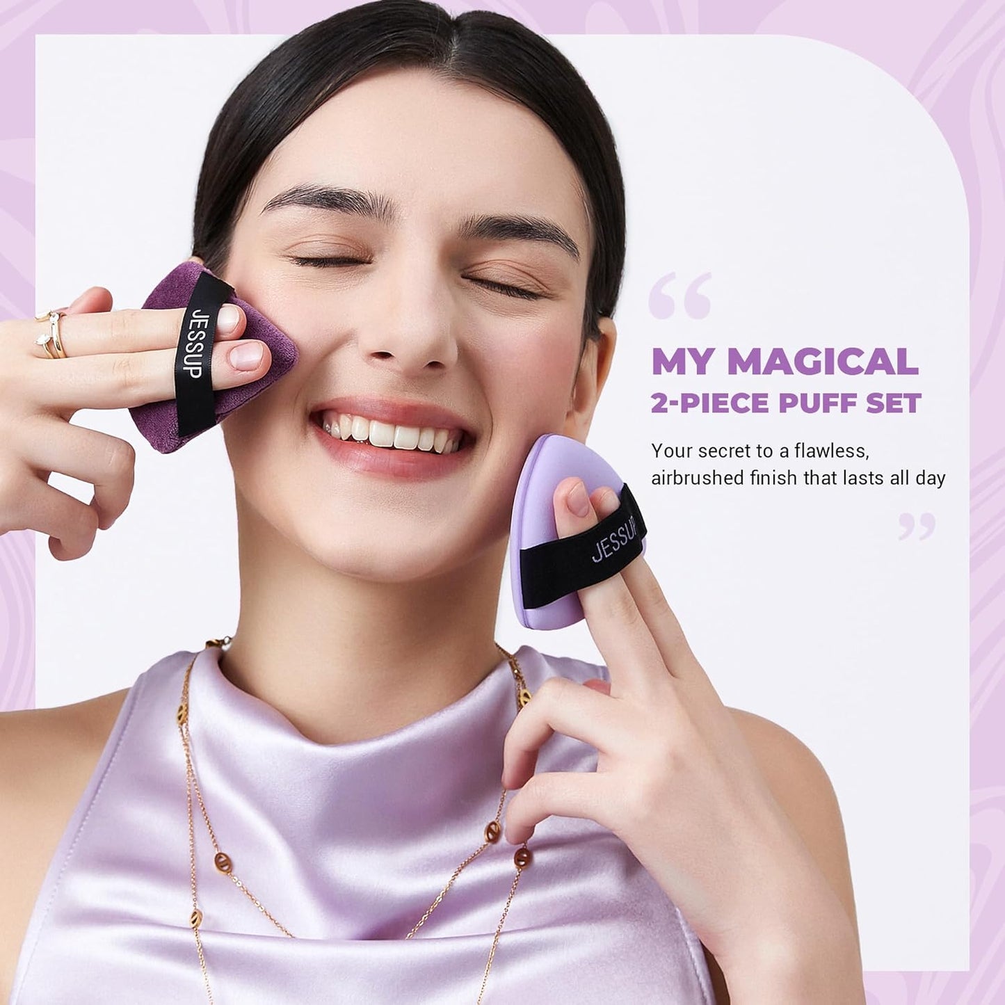 Jessup Powder Puff, 2pcs Triangle Powder Puff Soft for Foundation Setting and Baking, Reusable, Washable, Purple SP018