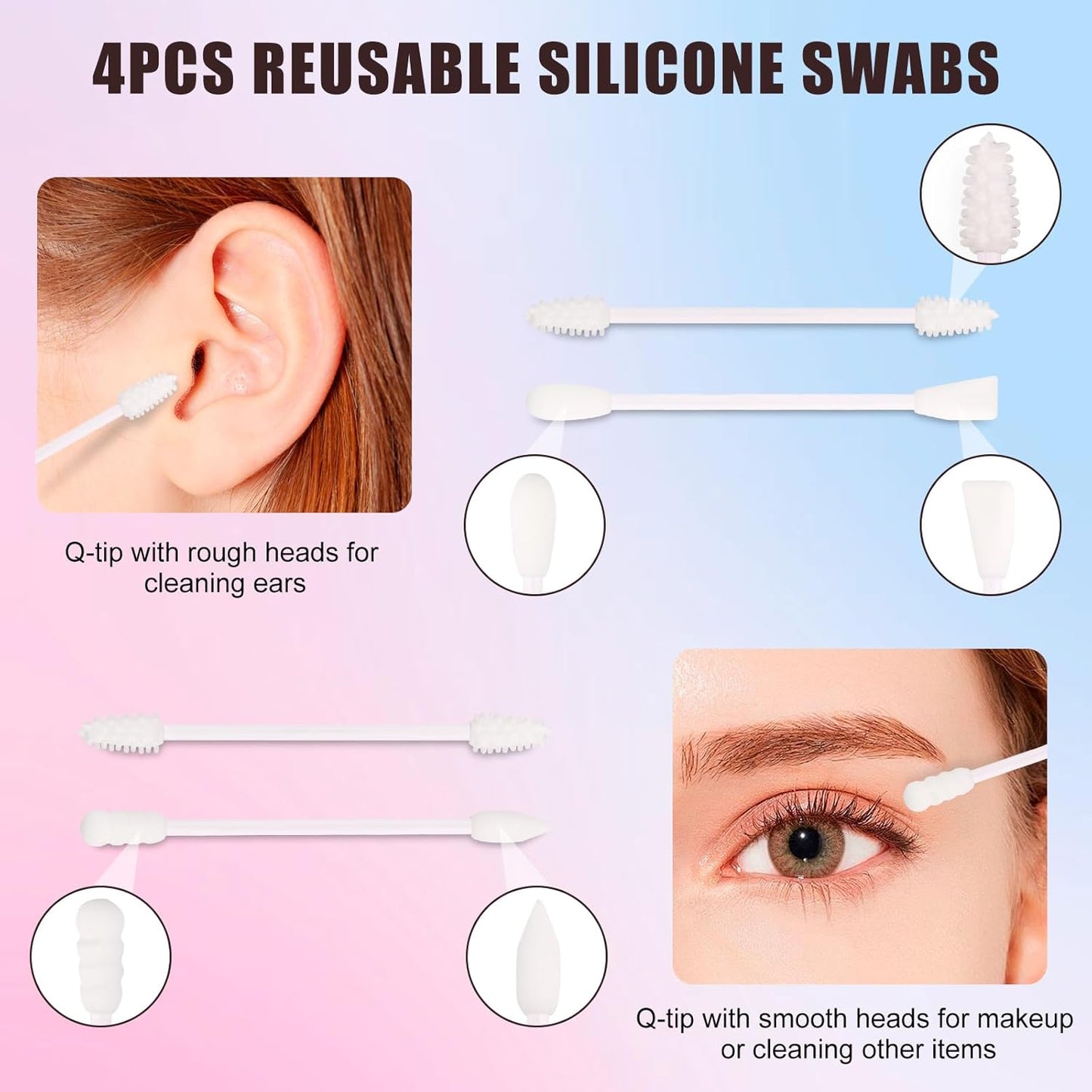 Reusable Cotton Swabs for Ear Cleaning - The Sustainable and Sanitary Alternative to Single-Use Q Tips - Zero Waste and Easy to Clean - Comes with a Convenient Travel Case Holder - Blue and Pink