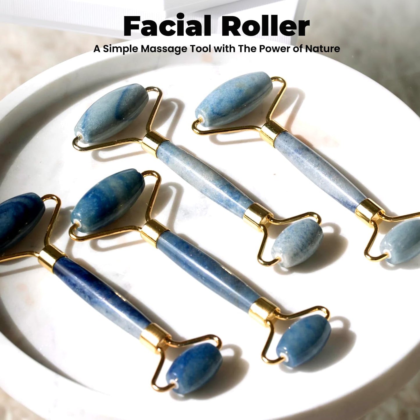 Gua Sha Facial Tools & Face Roller by ROSELYNBOUTIQUE Original Face Massager for Puffiness Wrinkless Skin Care Routine - Self Care Gift for Men Women (Blue Aventurine)