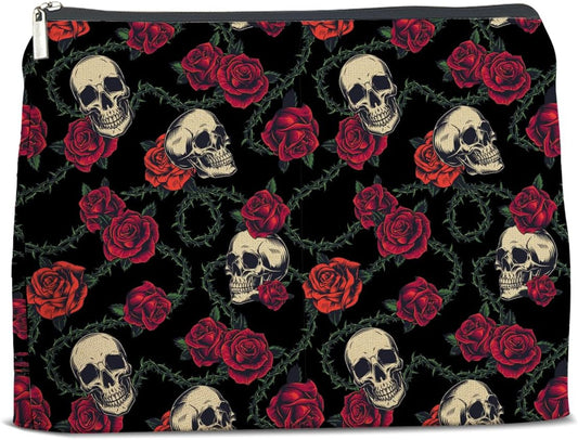Gothic Rose and Skull Pattern Makeup Bag Gifts for Women Skull Floral Cosmetic Bag Zipper Pouch Travel