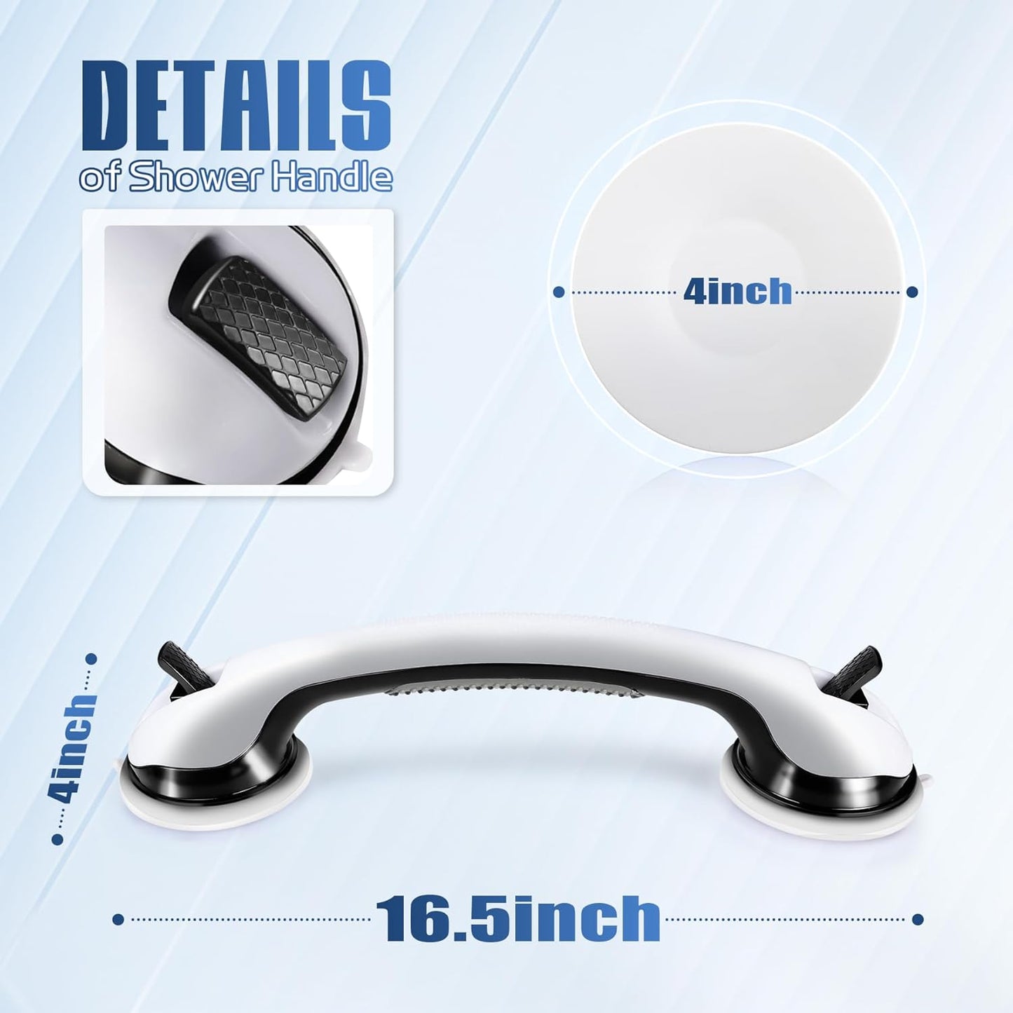 Grab Bars for Bathtubs and Showers, 2 Pack Shower Handles for Elderly with Strong Suction, 16 Inch Bathroom Shower Safety Bars for Seniors and Disabled for Wall
