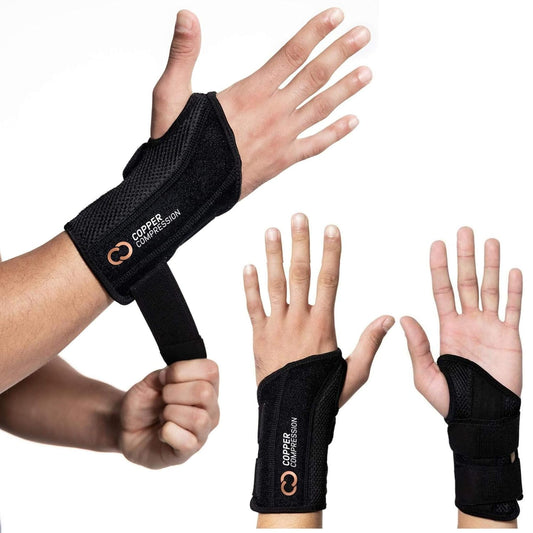 Copper Compression Advanced Wrist Brace - Copper Infused Adjustable Orthopedic Support Splint for Pain, Carpal Tunnel, Arthritis, Tennis Elbow, Tendinitis, RSI, Ganglion Cyst for Men Women Left L/XL