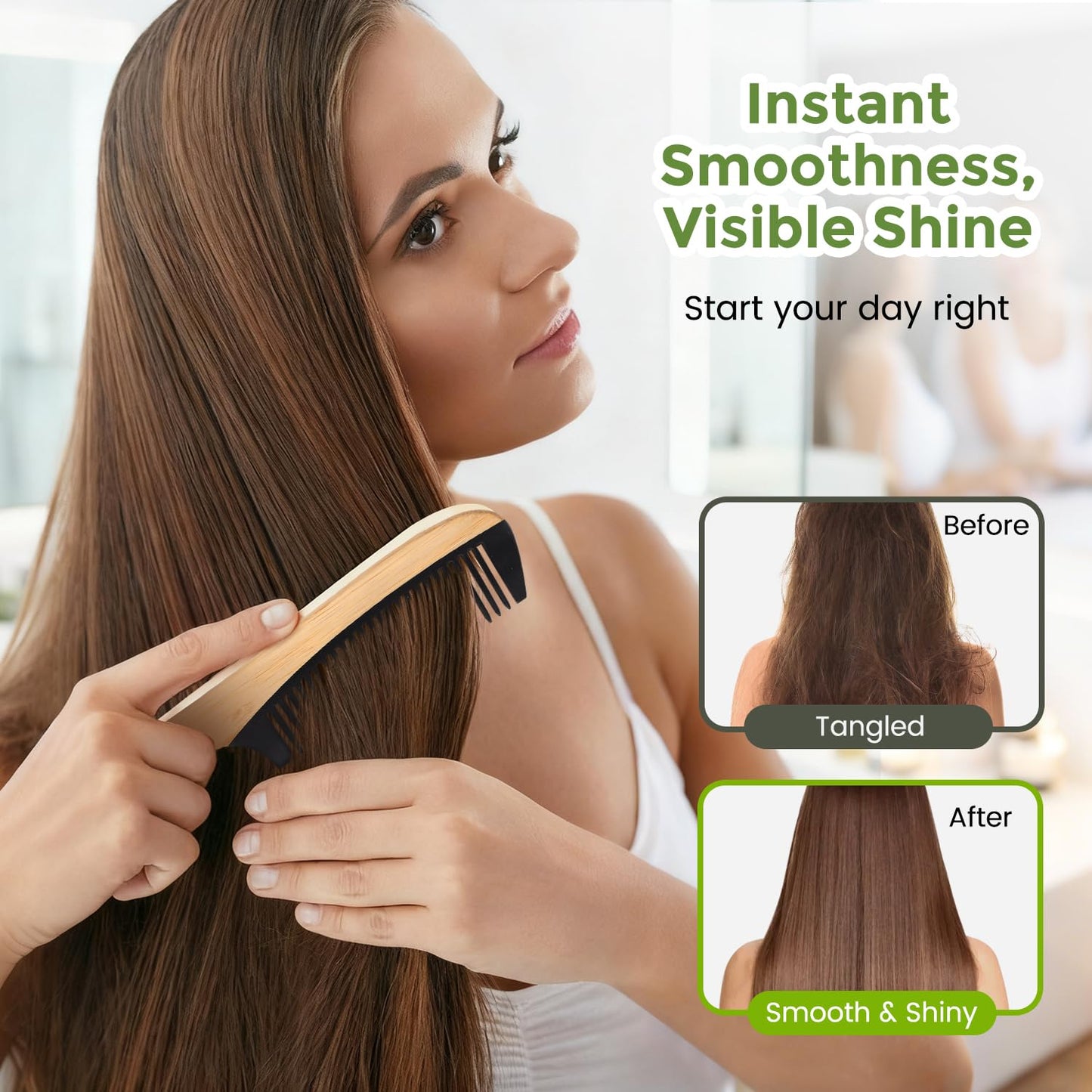 4 Pcs Natural Handmade Bamboo Hair Combs Set - Wide Tooth, Fine Tooth & Rat Tail Wooden Combs for Women Men, Anti-Static for All Hairstyles & Beard