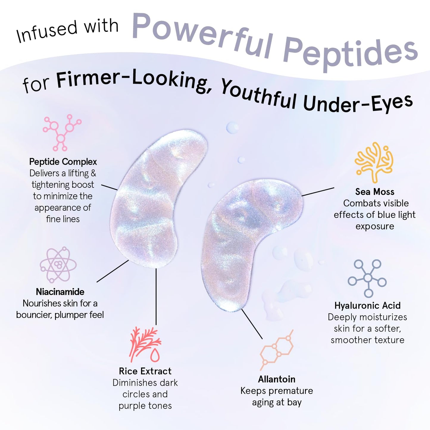 grace & stella Peptide Under Eye Patches with Niacinamide & Rice Extract - Firming Eye Masks for Dark Circles and Puffiness - Gel Mask for Firmer-Looking Skin - Vegan, Cruelty-Free (White, 48 Pairs)