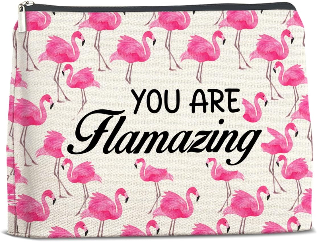 Pink Flamingo Makeup Bag Gifts for Women Flamingo Lover Besties Positive You Are Flamazing Cosmetic Bag Zipper Pouch