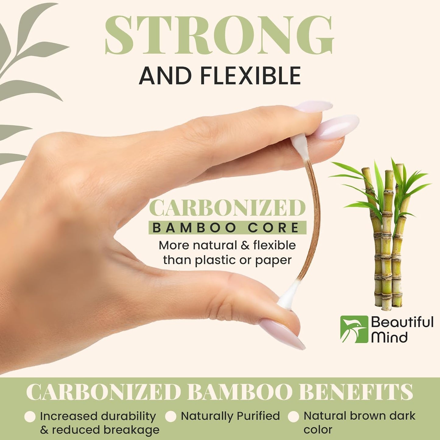 Bamboo Cotton Swabs 200 Pack - Natural Swabs for Ears, Makeup & Cleaning - Carbonized Bamboo Sticks with Soft Buds - Travel Size Q Gentle Tips - Precision Ear Cleaner Swabs