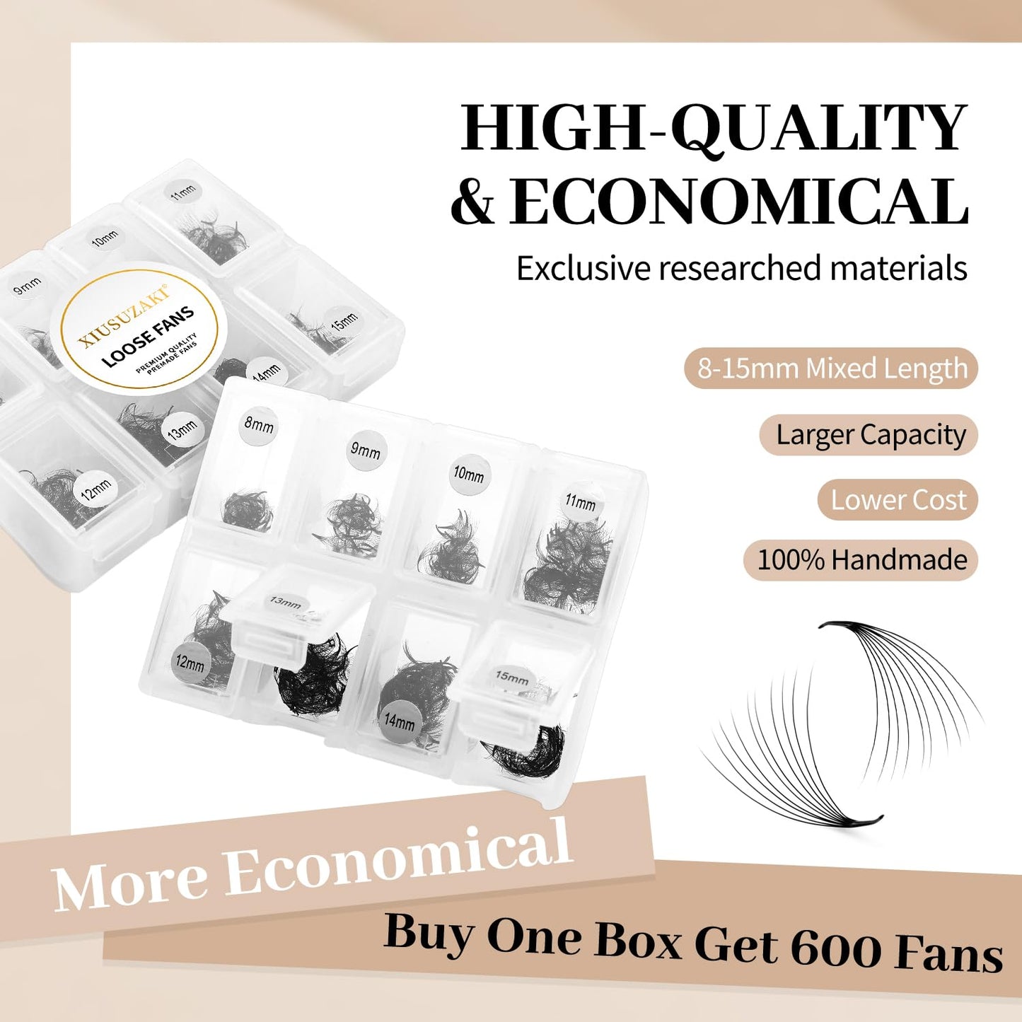 Premade Fans Eyelash Extensions 600 Fans 14D Volume Lash Extensions 0.03 Thickness Eyelash Extension C Curl Premade Lash Fans Mix 8-15mm Fluffy Soft Handmade Loose Fan(600Fans-14D-0.03-C,8-15mm)