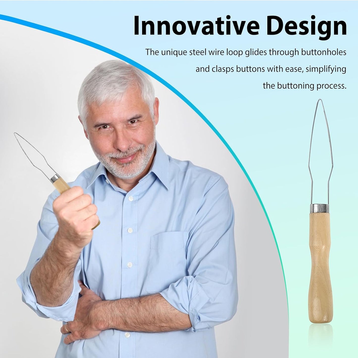 2pcs Button Hook Assist Device with Easy-Grip Wooden Handle for Shirts, Coats, Dresses - Ideal Button Aids for Arthritis & Limited Dexterity