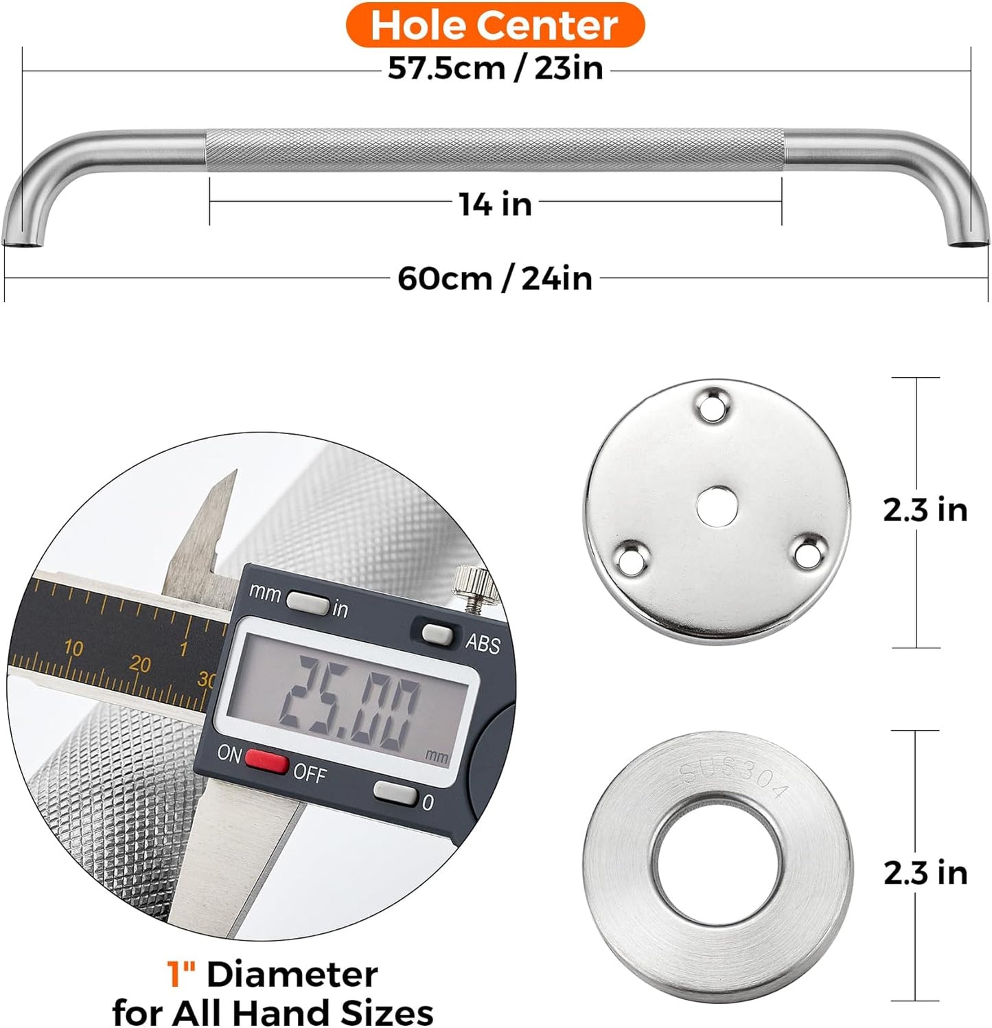 Grab Bars for Shower, 2 Pack 24-Inch Anti Slip Shower Handles for Elderly, Safety Shower Grab Bar, Stainless Steel Handicap Grab Bars for Bathroom,Toilet (Brushed Nickel, 1" Diameter)