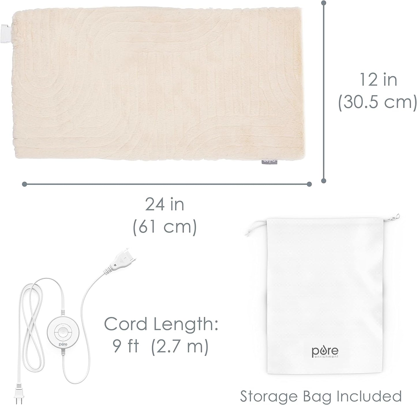 Pure Enrichment PureRadiance Luxury Heating Pad for Cramps, Back, Neck, & Shoulder Pain Relief, Patented Design, Soft Faux Fur & Micromink, 6 Heat Settings, Machine Washable, 12”x24” (Golden Sands)