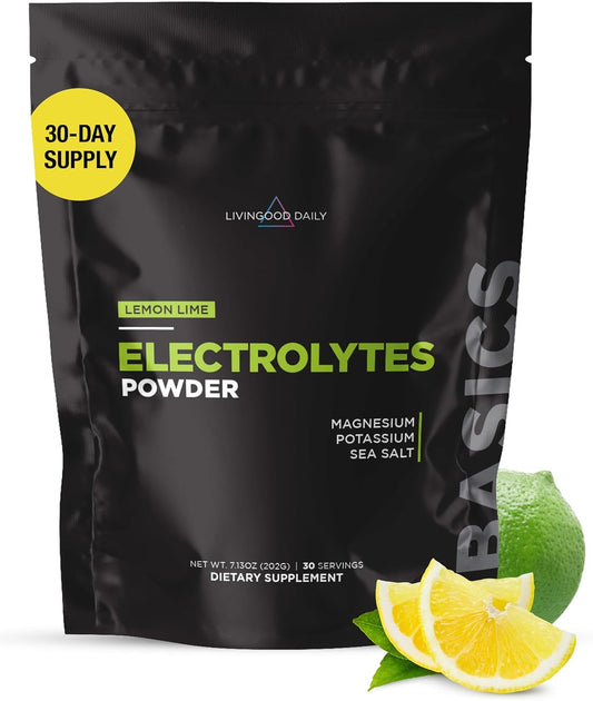 Livingood Daily Electrolytes Powder, Electrolytes Hydration Drink Mix With Vitamin C, Magnesium, Taurine & Sea Salt, Electrolyte Supplement For Energy & Hydration, Keto, Lemon Lime Flavor, 30 Servings