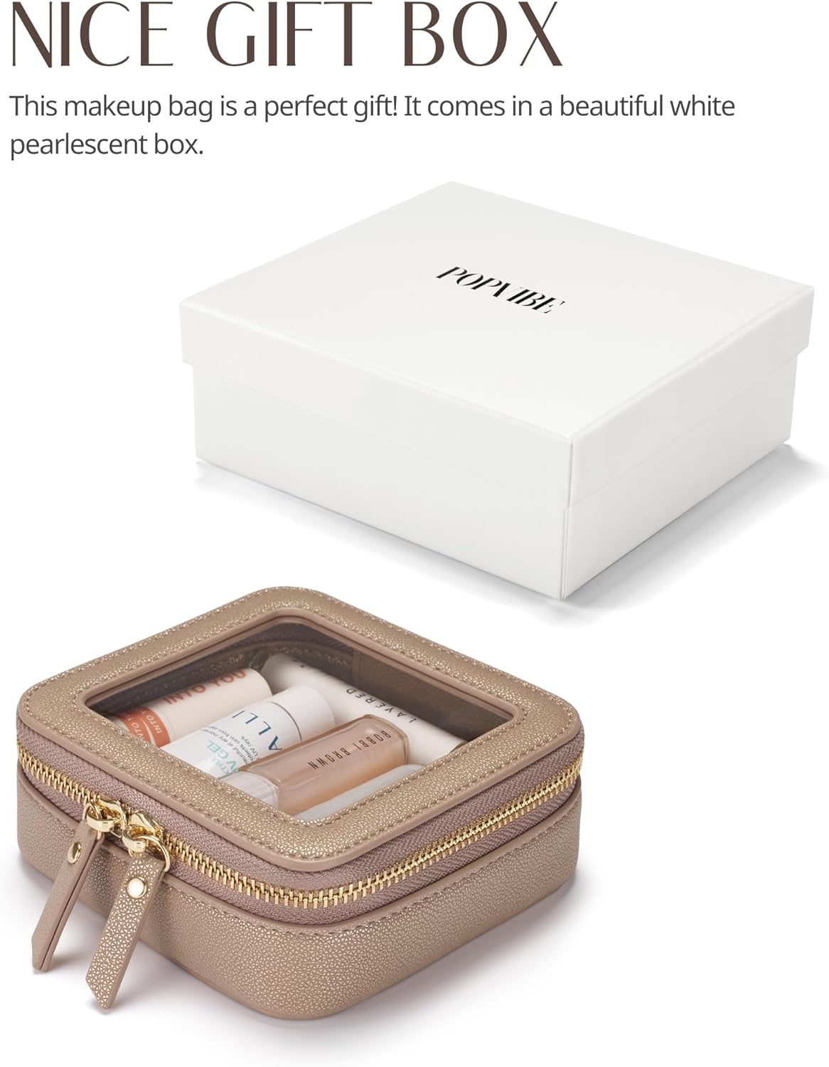 Popvibe Clear Makeup Bag Travel Cosmetic Case Transparent Toiletry Bag with Zipper, Portable Make Up Organizer Traveling Compact Car Bag for Essentials