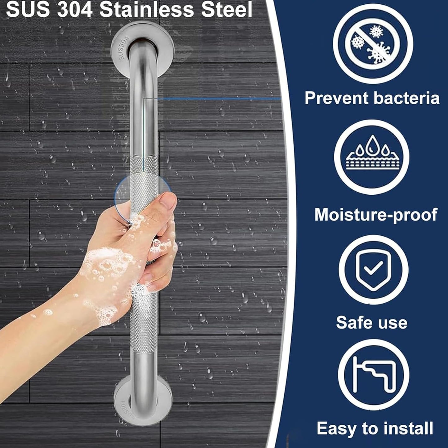 20 Inch Shower Grab Bar, Anti Slip Grab Bar for Bathtubs Showers Toilet, Safety Stainless Steel Shower Handles Hand Rail for Senior, Elderly, Handicap, Pregnant, Children