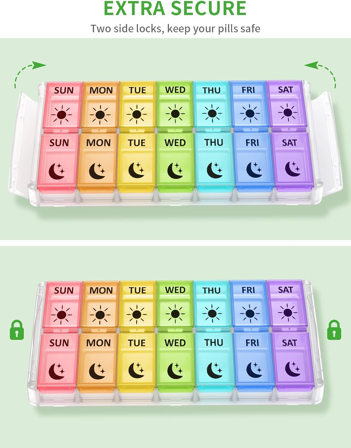 Weekly Pill Organizer 2 Times a Day Extra Large 7 Day Easy Fill Quick Fill Portable Fullicon AM PM Pill Box for Supplement, vitamine, and Medicine - (Patent Registered)